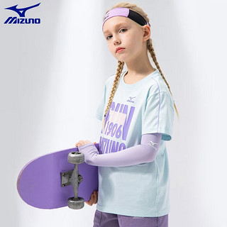 美津浓（MIZUNO）童装短袖T恤夏季运动薄款圆领女童透气户外上衣 浅蓝色 160