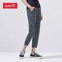 Baleno 班尼路 裤子女春季新款显瘦时尚条纹七分裤学院风直筒休闲裤长裤