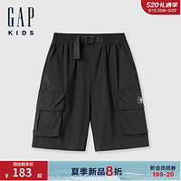 Gap男童2024夏季吸湿速干松紧腰直筒短裤儿童装中裤466696 黑色 110cm(4-5岁)亚洲尺码