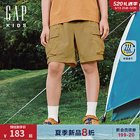 Gap男童2024夏季吸湿速干松紧腰直筒短裤儿童装中裤466696 卡其色 110cm(4-5岁)亚洲尺码