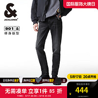 杰克·琼斯（JACK&JONES）春夏新款男士字母刺绣水洗磨破设计舒适修身牛仔长裤224232067 A16深灰牛仔 1