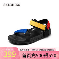 斯凯奇（Skechers）2024年夏季男鞋休闲凉鞋舒适透气外穿沙滩鞋229136 黑色/多彩色/BKMT 39.5