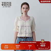 Teenie Weenie小熊女装2024夏装新款设计感甜美拼接短袖针织衫毛衫 乳白色 165/M