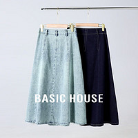 百家好（Basic House）休闲百搭牛仔半裙女夏季高腰气质感半身裙-B0624B5H992 牛仔 XL120-130斤