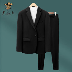 老人头laorentou西服套装韩版宽松西装套装两件套男士休闲轻熟风男装