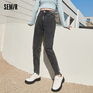 Semir 森马 牛仔裤女2024春季两粒扣浅蓝色紧身裤子春秋修身小脚长裤