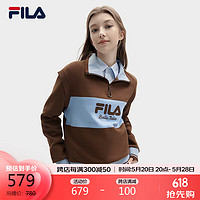 FILA 斐乐 官方女子套头卫衣2024春时尚撞色翻领针织长袖上衣