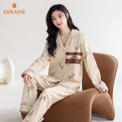 dolami多拉美睡衣女春秋纯棉长袖休闲可外穿春秋季薄款女士家居服套装