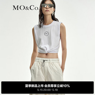 MO&Co.Reebok联名系列2024夏捏褶短款宽肩无袖T恤MBD2TEE045 漂白色 L/170