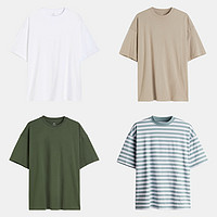 H&M HM男装T恤2024年夏季新款休闲柔软棉质直筒圆领短袖上衣1074658