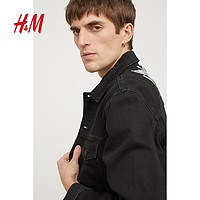 H&M HM男装夹克春季衬衫领舒适柔软印花牛仔外套0807007