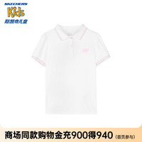 Skechers斯凯奇女童针织Polo衫户外运动休闲舒适透气儿童翻领短袖L224G116 亮白色/0019 1