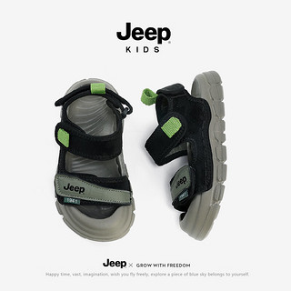 Jeep童鞋男童凉鞋夏款透气户外包头鞋子2024防撞儿童沙滩鞋子 黑色 28码 鞋内长17.7CM