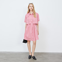 BASIC HOUSE 百家好 假两件衬衫连衣裙女夏季新款时尚休闲粉色裙子