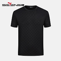 SEVEN 柒牌 男士T恤短袖夏季新款时尚休闲棋盘格圆领体恤衫 黑色 M