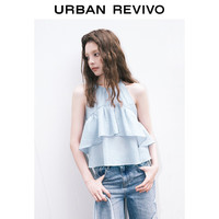 URBAN REVIVO 女士叠层荷叶边系带罩衫衬衫 UWL240035