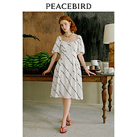 PEACEBIRD 太平鸟 夏季法式方领连衣裙高腰气质长裙