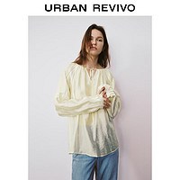 URBAN REVIVO 女装法式慵懒肌理镂空系带罩衫衬衫UWH240064 米白
