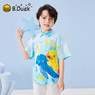 B.Duck小黄鸭童装男童短袖衬衫2024夏季小男孩T恤儿童扎染上衣 海洋蓝 130cm