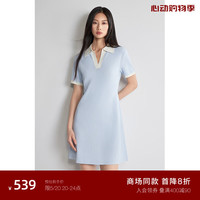 ochirly欧时力 肌理感polo裙2024夏装休闲撞色内搭针织连衣裙 蓝色 S