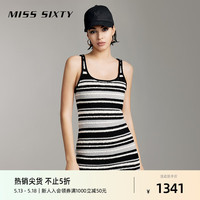 MISS SIXTY2024夏季针织连衣裙女U型领无袖撞色条纹复古性感 灰色 M