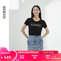 GUESS24年夏季女士镶钻简约纯色经典logo短袖T恤-YO2K2431 BLK-黑色 M