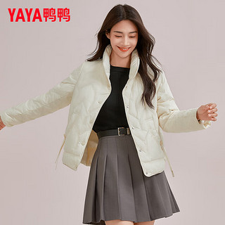 鸭鸭（YAYA）羽绒服女短款2024冬季时尚休闲鸭绒立领防风保暖外套XH 米色 L