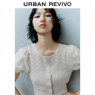 URBAN REVIVO 女士法式浪漫甜美纽扣泡泡袖针织衫 UWL940067 花灰 XL