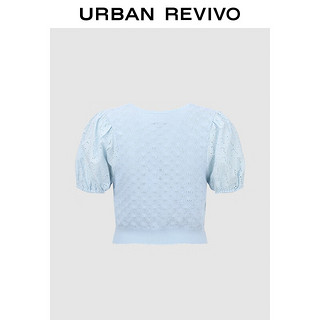 URBAN REVIVO 女士法式浪漫甜美纽扣泡泡袖针织衫 UWL940067 浅蓝 XS