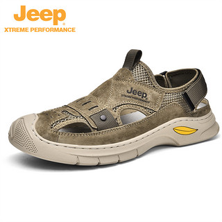 Jeep 吉普 户外休闲包头沙滩网面运动鞋防滑凉鞋洞洞速干涉水男鞋