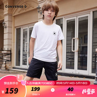 Converse匡威儿童套装T恤短袖短裤速干套装2024夏季中大童男女童运动2件套 纯白色 160/76