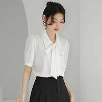 筱苮 蝴蝶结短袖衬衫女2024年夏季设计感小众衬衣职业白领通勤正装上衣