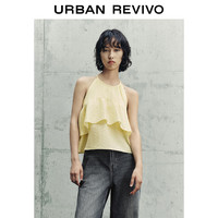URBAN REVIVO 女士叠层荷叶边系带罩衫衬衫 UWL240035 浅黄色 S