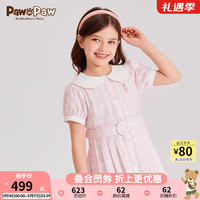 PawinPaw卡通小熊童装2024年春夏季新款女童学院风格纹印花连衣裙 粉红色/25 1