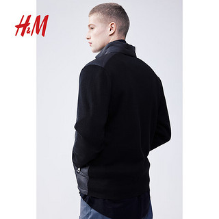 H&M 男装2024春季立领柔软针织修身版型夹棉外套1202396 黑色 175/100