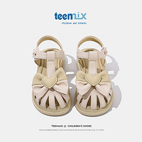 天美意（TEENMIX）天美意童鞋女童凉鞋2024夏季包头女宝宝沙滩鞋小孩公主鞋子 米色  33码