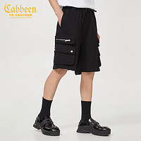 Cabbeen 卡宾 商场同款男装字母刺绣针织短裤2022夏新款运动裤K3222161014 煤黑色01 48/170/M