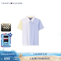 TOMMY HILFIGER24春夏童装男纯棉撞色不对称条纹短袖衬衫TH2422683 蓝白条纹658 S/140cm