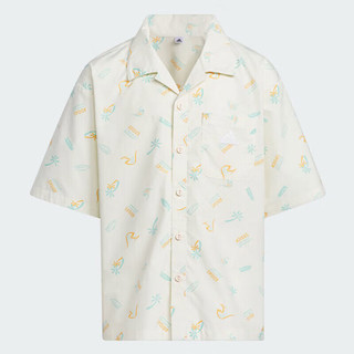 阿迪达斯（adidas）童装24夏季男大童短袖衬衫时尚印花儿童学生衬衣 IT1801汉玉白