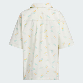 阿迪达斯（adidas）童装24夏季男大童短袖衬衫时尚印花儿童学生衬衣 IT1801汉玉白