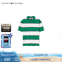 TOMMY HILFIGER24春夏童装男休闲通勤拼色条纹短袖POLO衫TH2422599 绿白条纹323 M/150cm