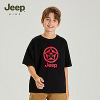 Jeep吉普儿童速干衣短袖T恤2024夏季夏款男童装女中大童休闲上衣 1307黑色 170cm 【身高165-175】