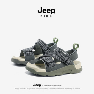 Jeep女童凉鞋夏款2024女宝宝童鞋夏季儿童软底防滑男童沙滩鞋 深灰 36码 鞋内约长23.5cm