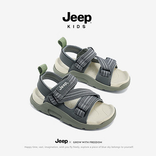 Jeep女童凉鞋夏款2024女宝宝童鞋夏季儿童软底防滑男童沙滩鞋 深灰 28码 鞋内约长18.2cm