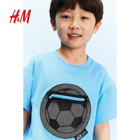 H&M2024夏季童装男童带口袋T恤1234645 绿松石色/足球 120/60