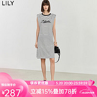 丽丽 LILY2024夏女装复古条纹设计感宽肩休闲通勤中长连衣裙小个子 603本白 S