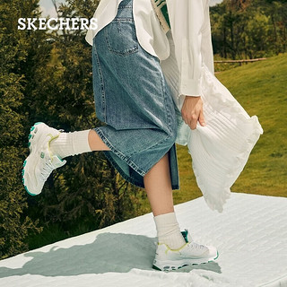 斯凯奇（Skechers）女鞋小白熊女士休闲鞋子厚底增高百搭运动软底老爹鞋女99999863 白色/绿色/WGR 37