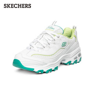 斯凯奇（Skechers）女鞋小白熊女士休闲鞋子厚底增高百搭运动软底老爹鞋女99999863 白色/绿色/WGR 37