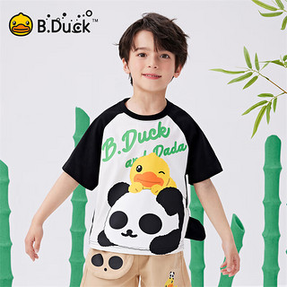 B.Duck【冰感】小黄鸭童装男童T恤短袖夏装凉感小熊猫儿童半袖上衣 绿色 120cm