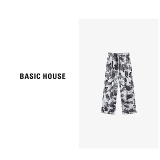 Basic House/百家好夏季时尚宽松潮流抽绳高街直筒休闲裤女夏季2024 黑白花 S85-110斤